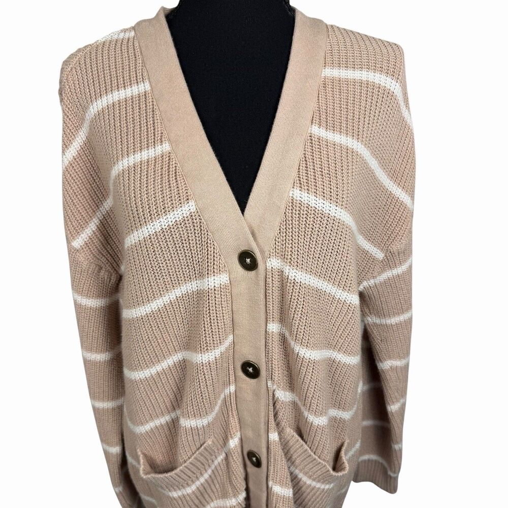 PACT Organic Sweater Womens Cardigan Button Up V neck Long Chunky Neutral Medium